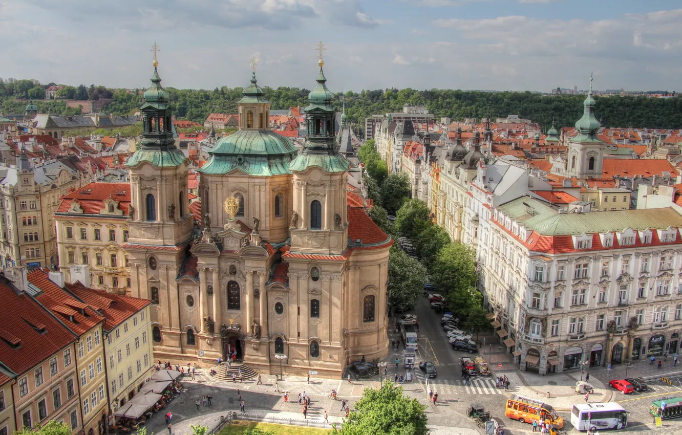 Photo wallpaper street, building, home, Prague, Czech Republic, Church, temple, Prague