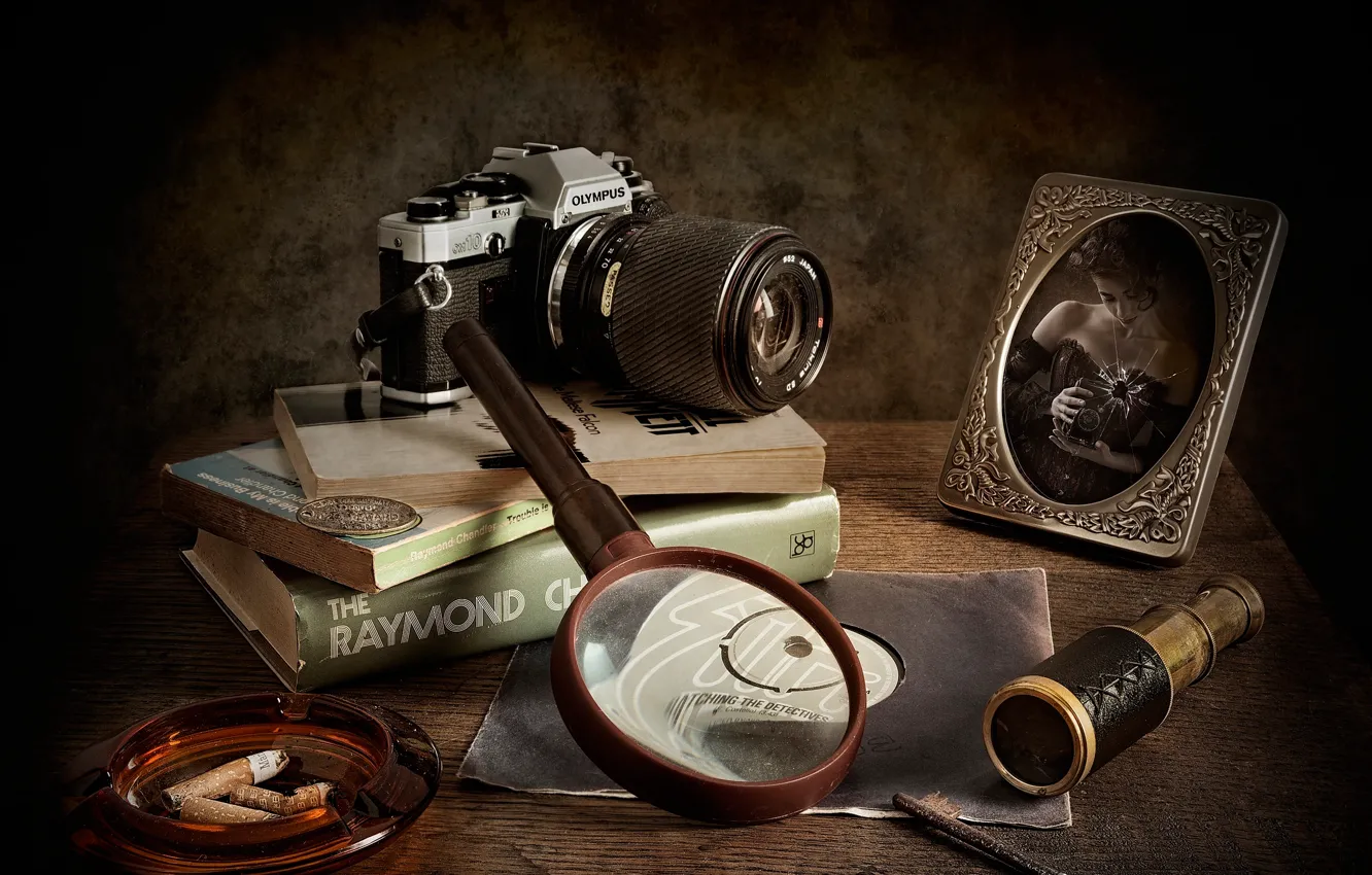 Photo wallpaper books, portrait, magnifier, the camera, detectives, Watching The Detectives