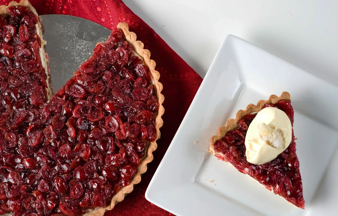Photo wallpaper white, red, cherry, berries, food, pie, sweets, cream