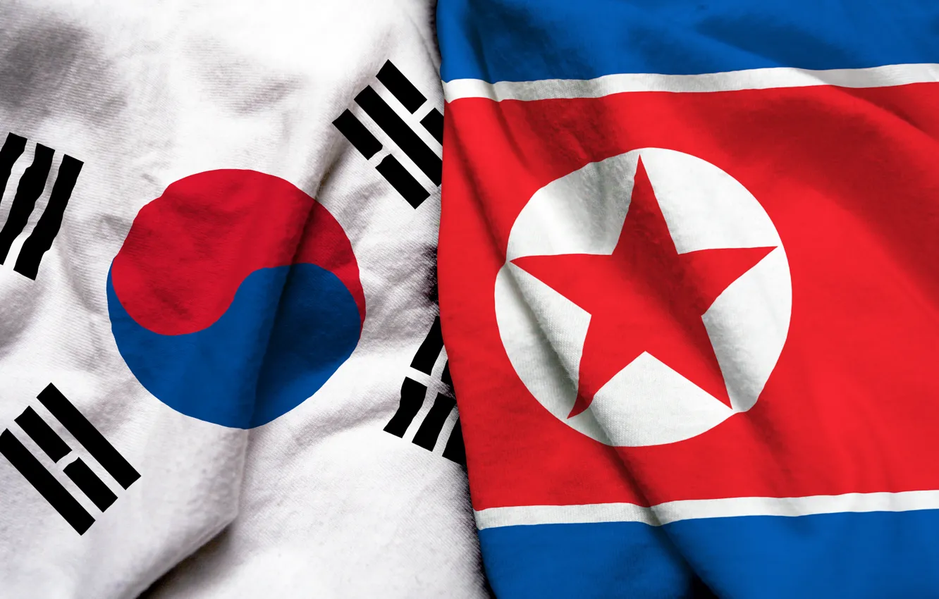 Photo wallpaper South Korea, flag, North Korea
