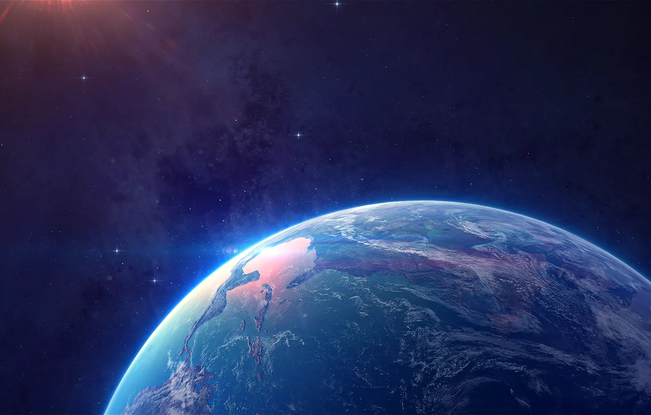 Photo wallpaper space, stars, earth, landscape, planet