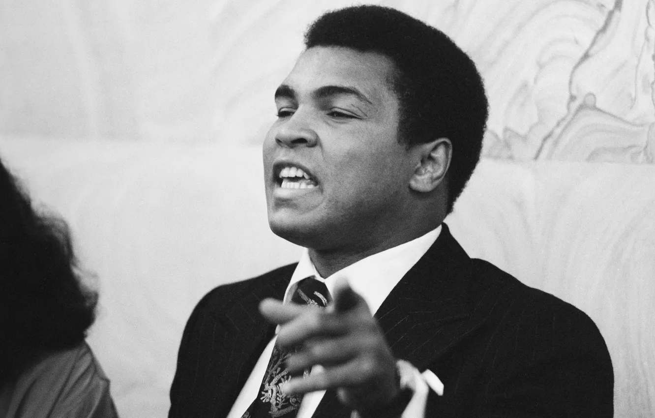 Photo wallpaper black and white, legend, Muhammad Ali, boxer, Cassius Clay