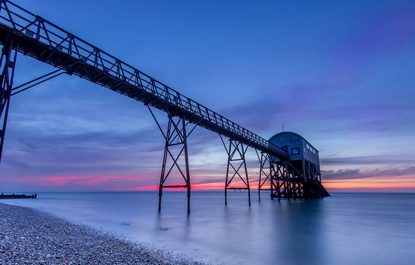 Photo wallpaper sea, England, pierce, house, Sussex
