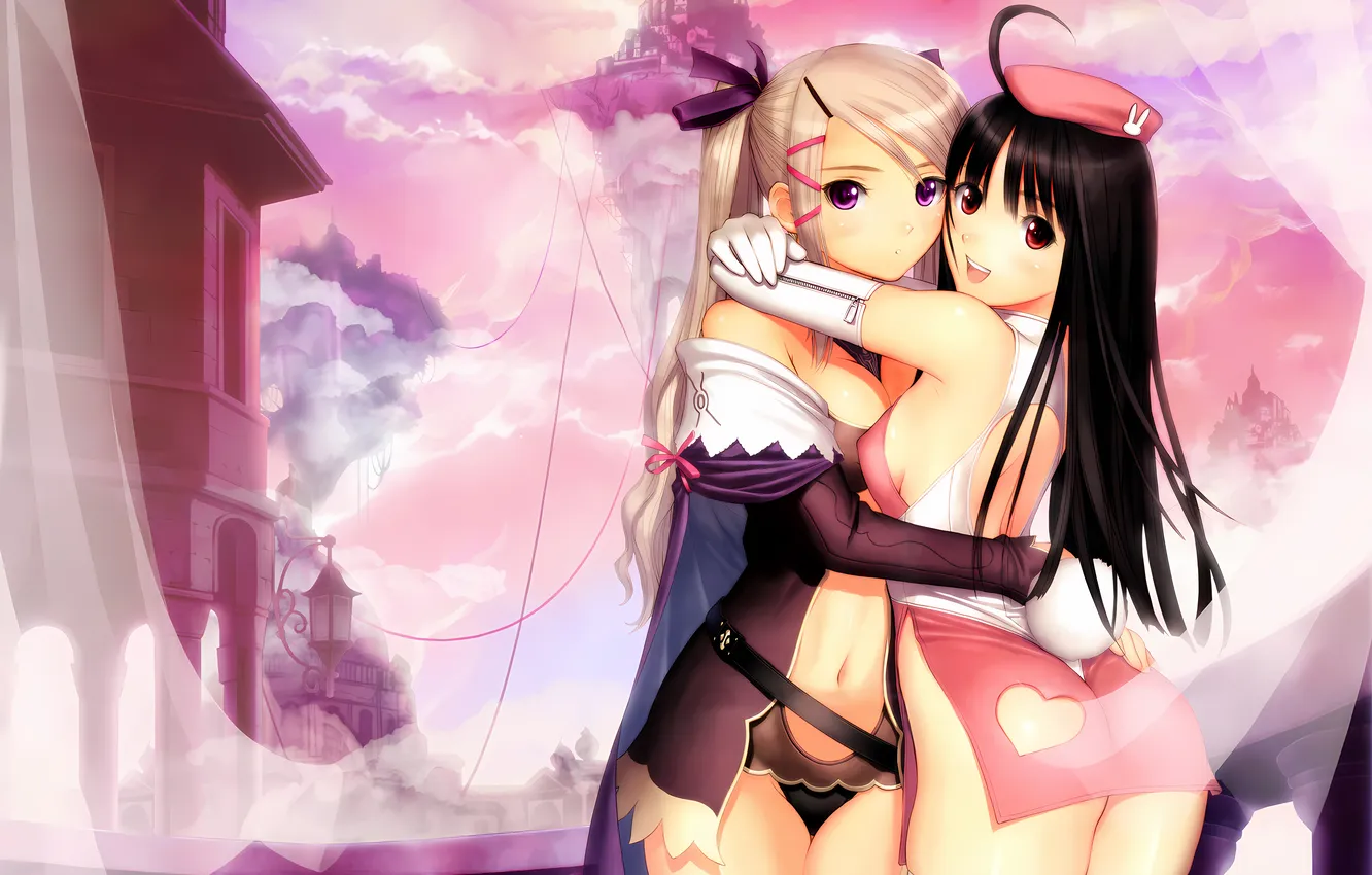 Photo wallpaper sexy, lingerie, cleavage, panties, thighhighs, long hair, dress, girls