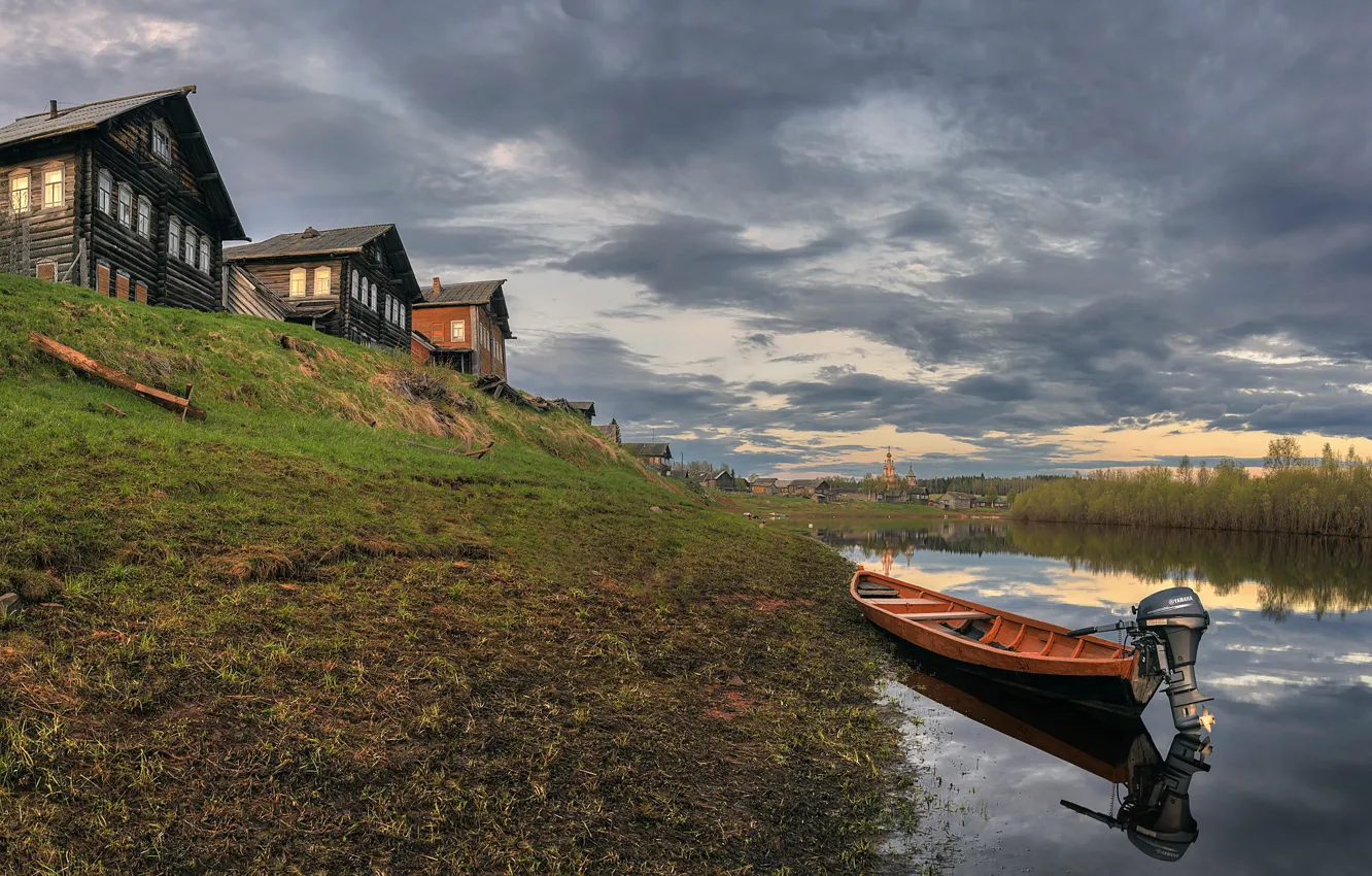 Photo wallpaper village, Kimzha, Arkhangelsk oblast
