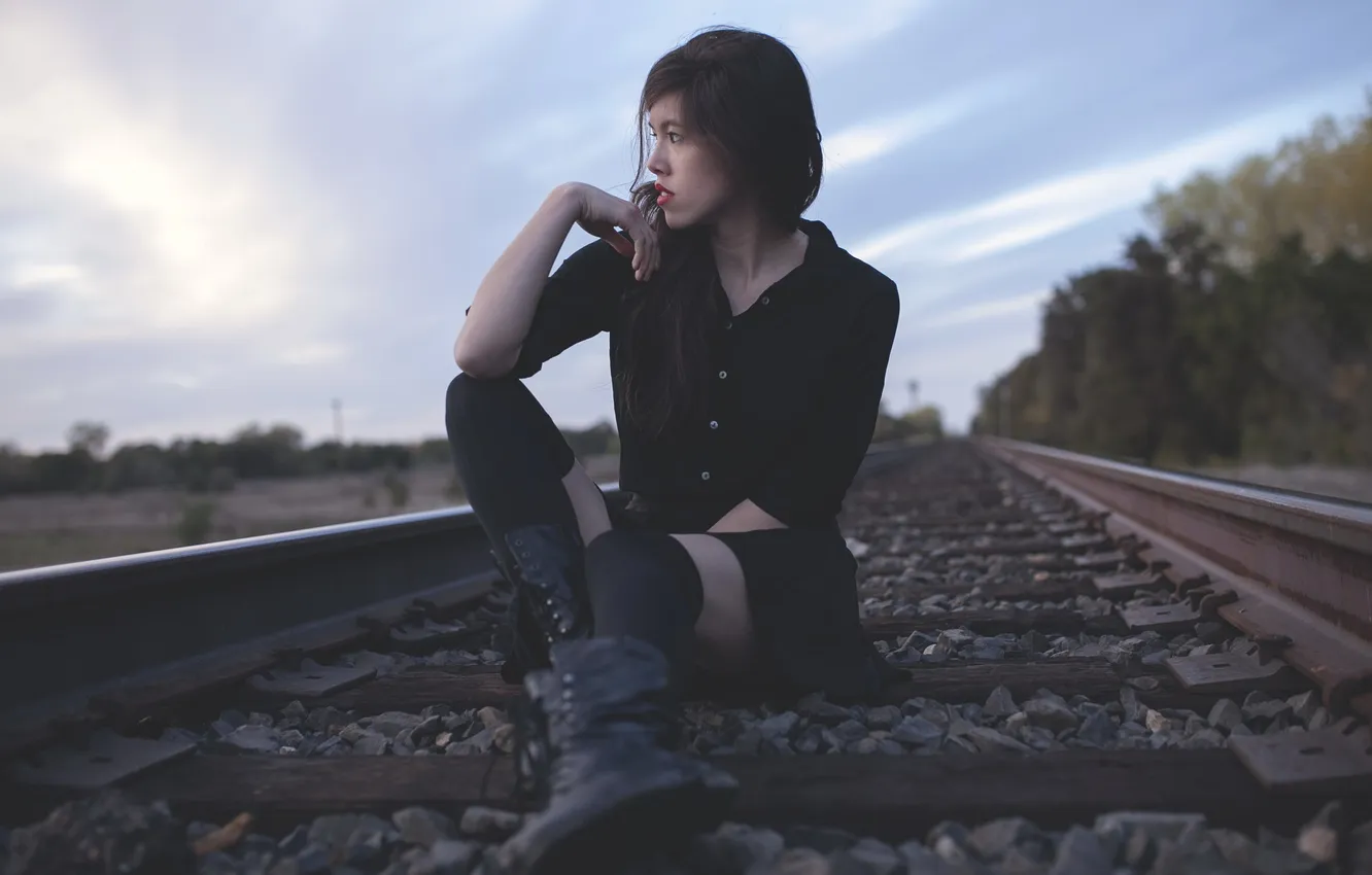 Photo wallpaper girl, pose, railroad