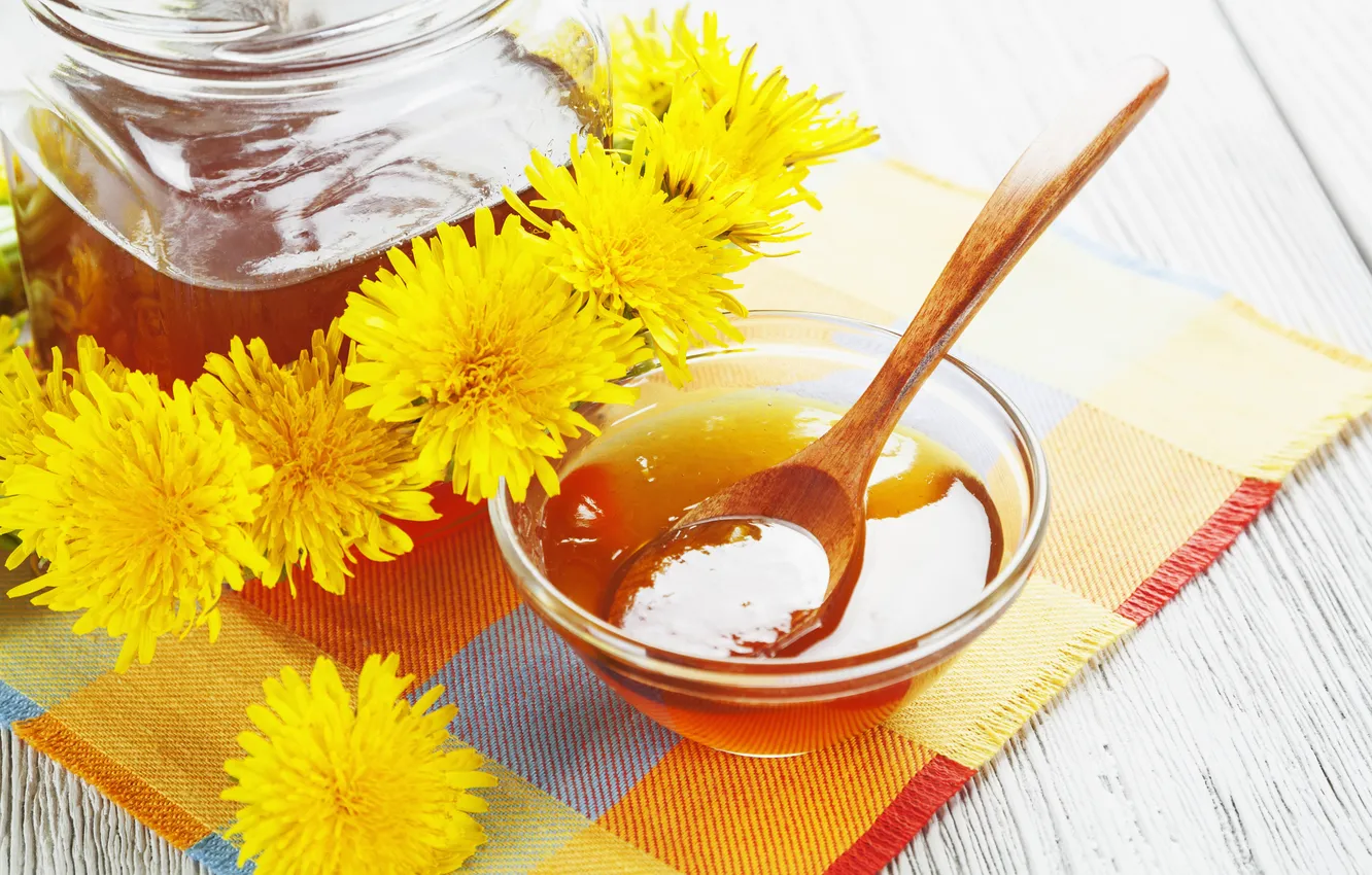 Photo wallpaper flowers, dandelion, honey, napkin