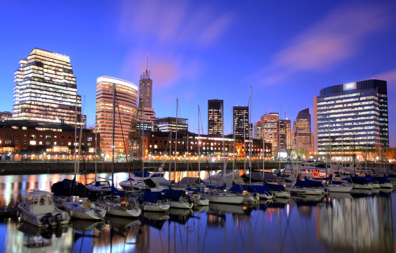 Photo wallpaper the city, lights, boat, home, the evening