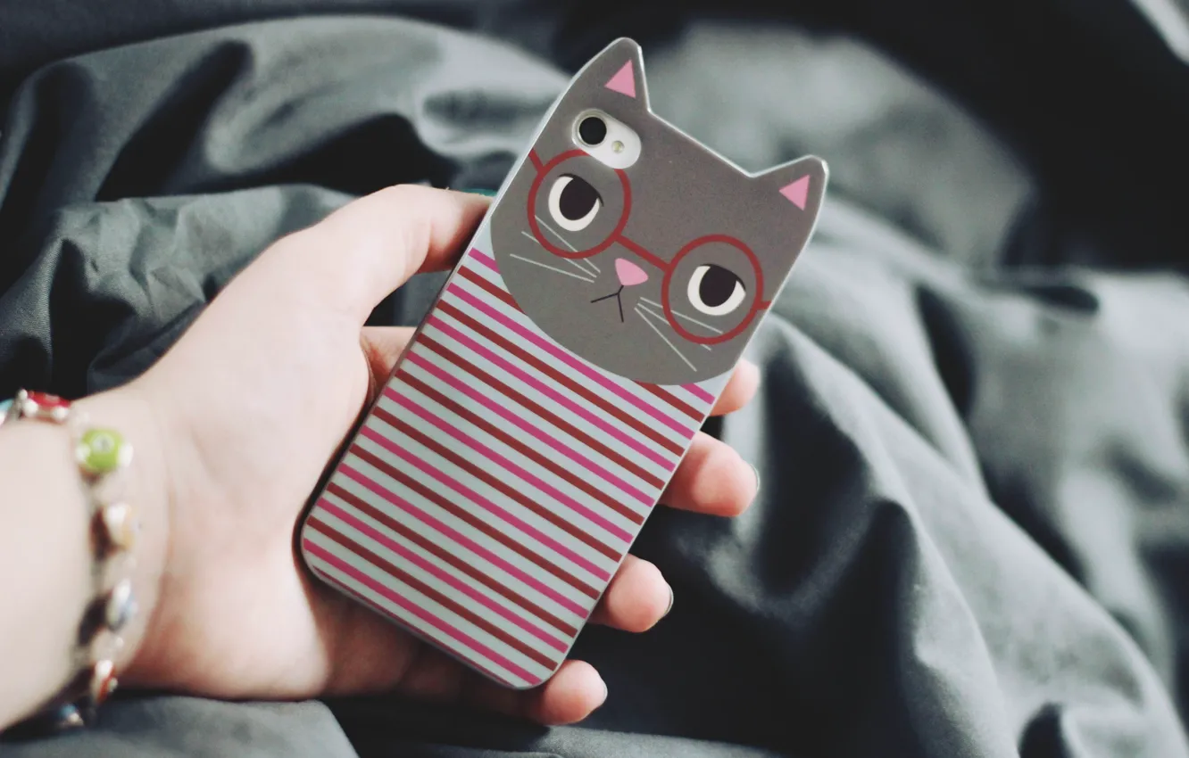 Photo wallpaper cat, strips, strip, hand, iphone, case, iPhone