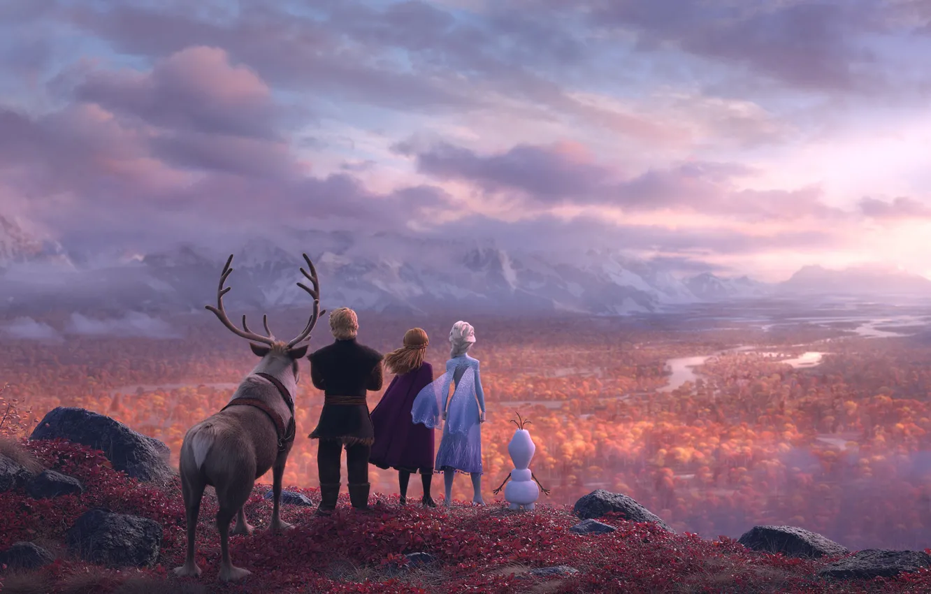 Photo wallpaper Frozen, red, ice, fantasy, forest, Blizzard, river, Anna