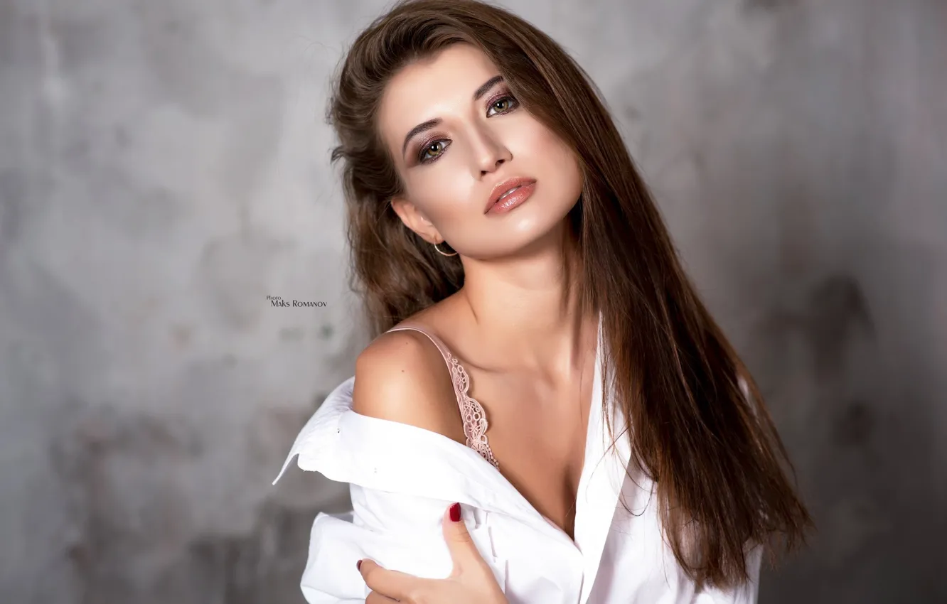 Photo wallpaper white, look, sexy, pose, background, model, portrait, makeup