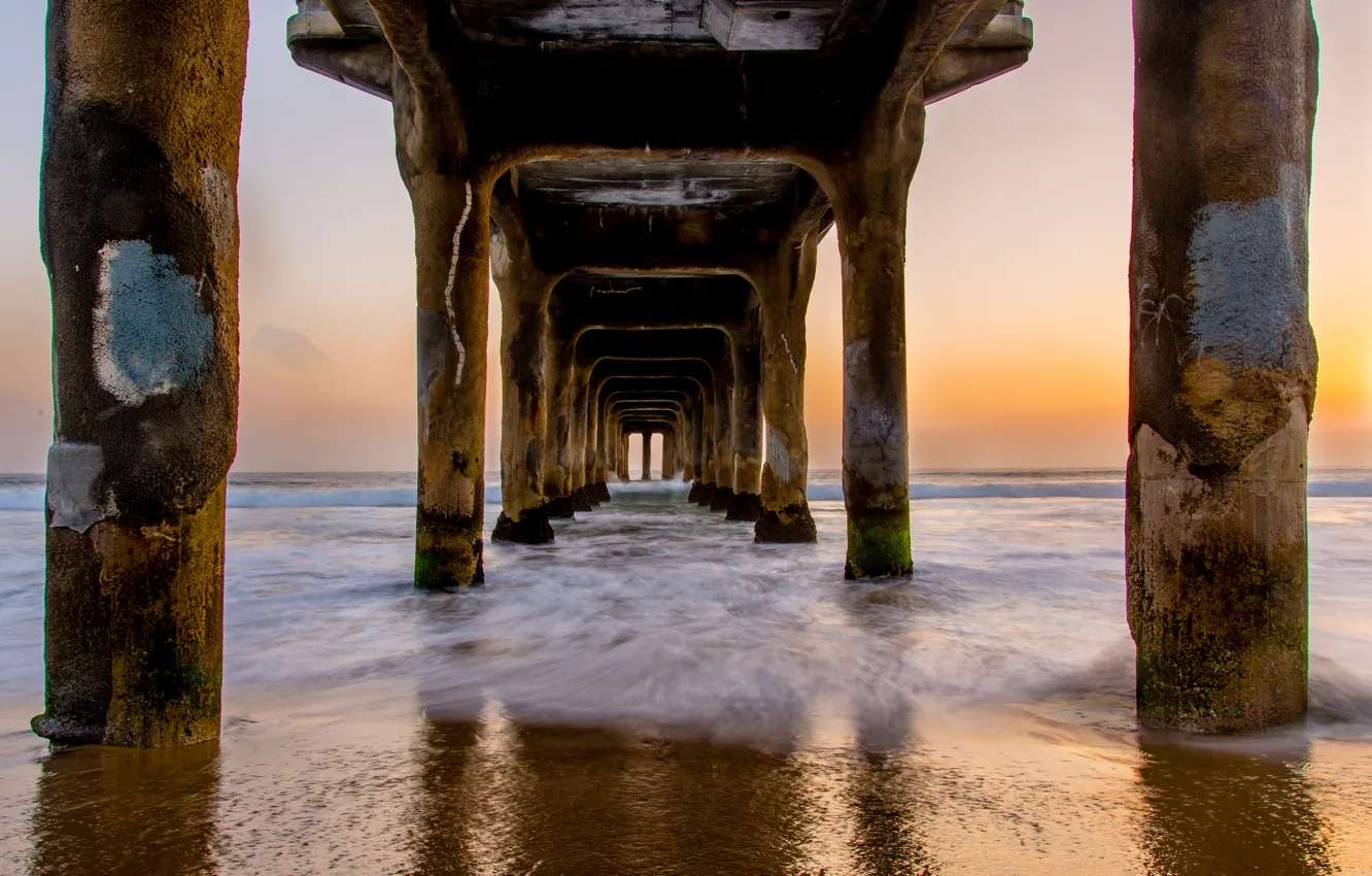 Photo wallpaper CA, pierce, beach, Manhattan, pier