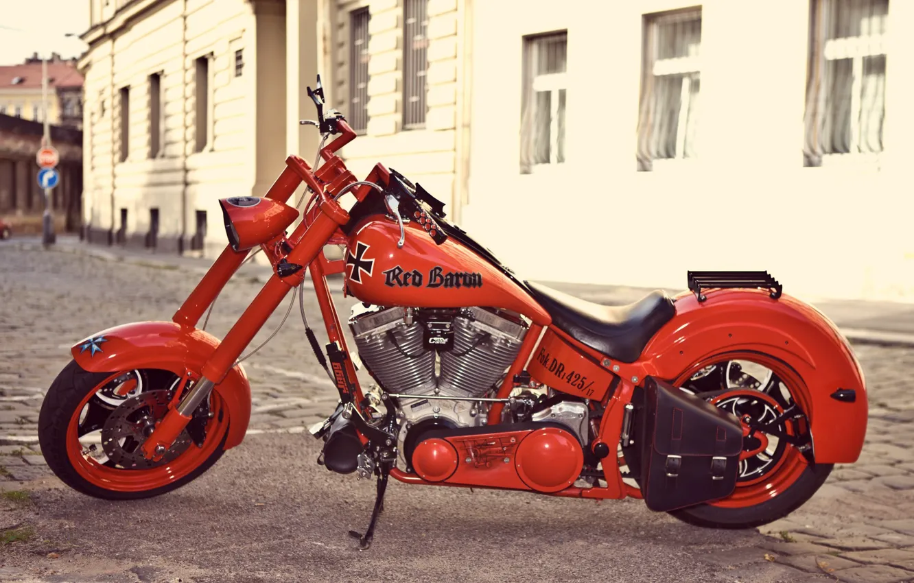 Photo wallpaper red, motorcycle, red baron