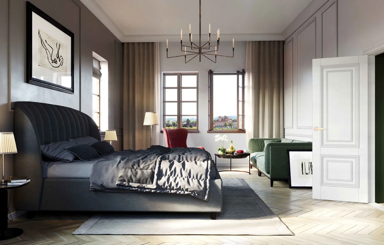 Photo wallpaper design, style, room, interior, Prague, bedroom, Troy, Troy residence