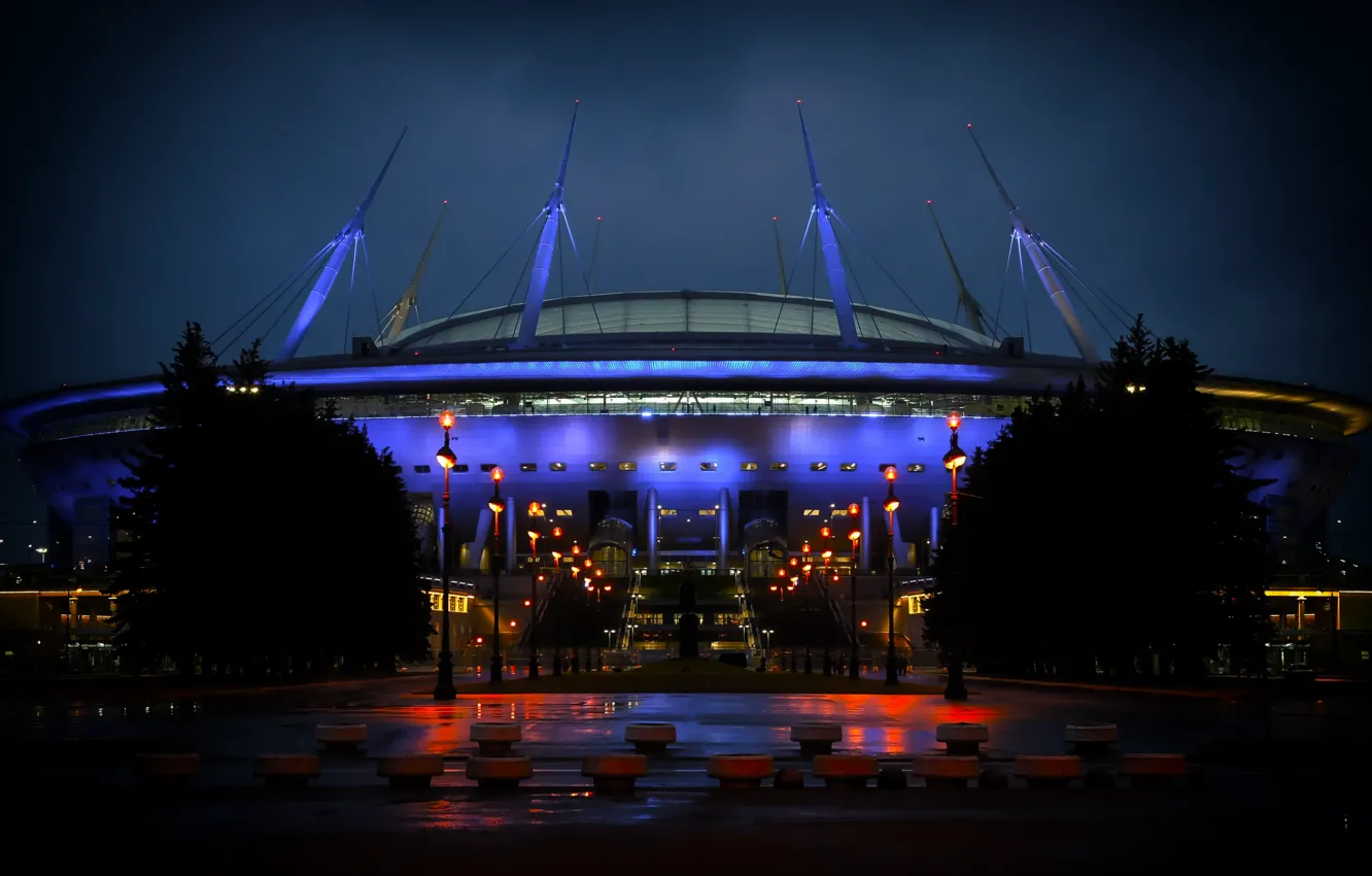 Photo wallpaper light, night, football, sport, Zenit, Saint Petersburg, Russia, arena