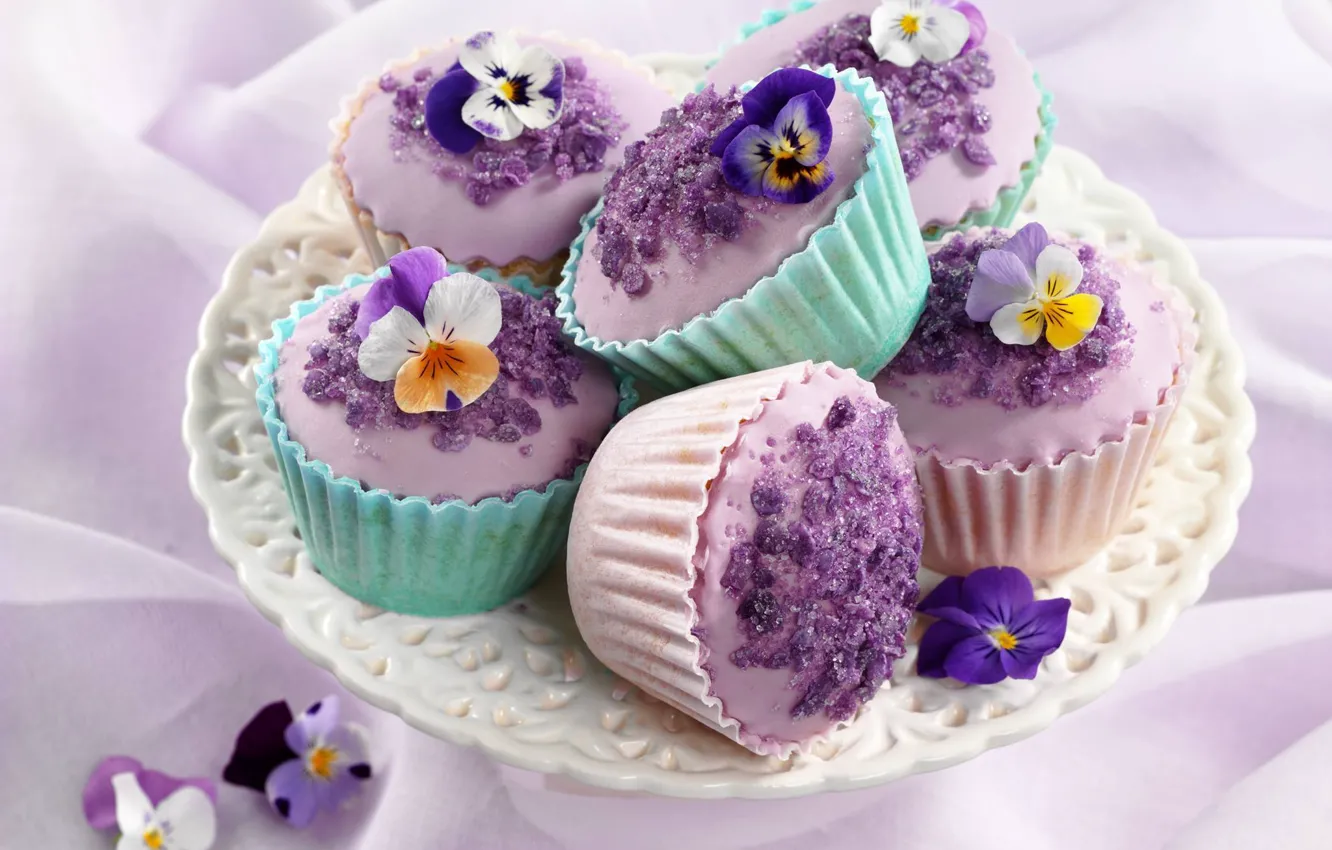 Photo wallpaper decoration, flowers, cakes, sweet, cupcakes
