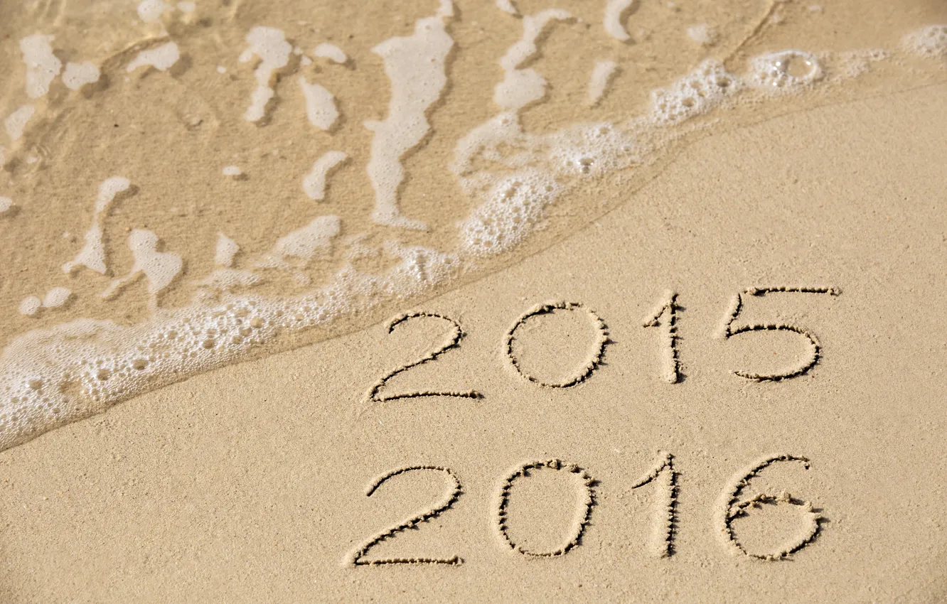 Photo wallpaper sand, sea, beach, New Year, figures, New Year, Happy, 2016