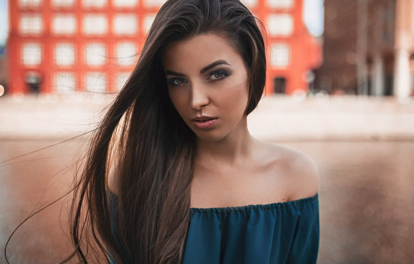 Photo wallpaper look, pose, background, model, portrait, makeup, brunette, hairstyle