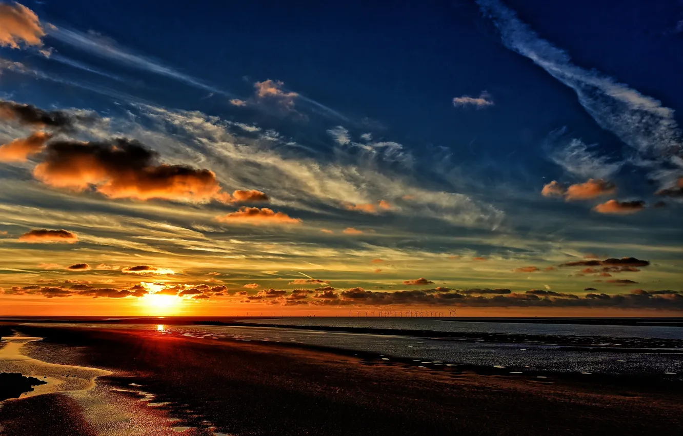 Photo wallpaper sunset, England, New Brighton