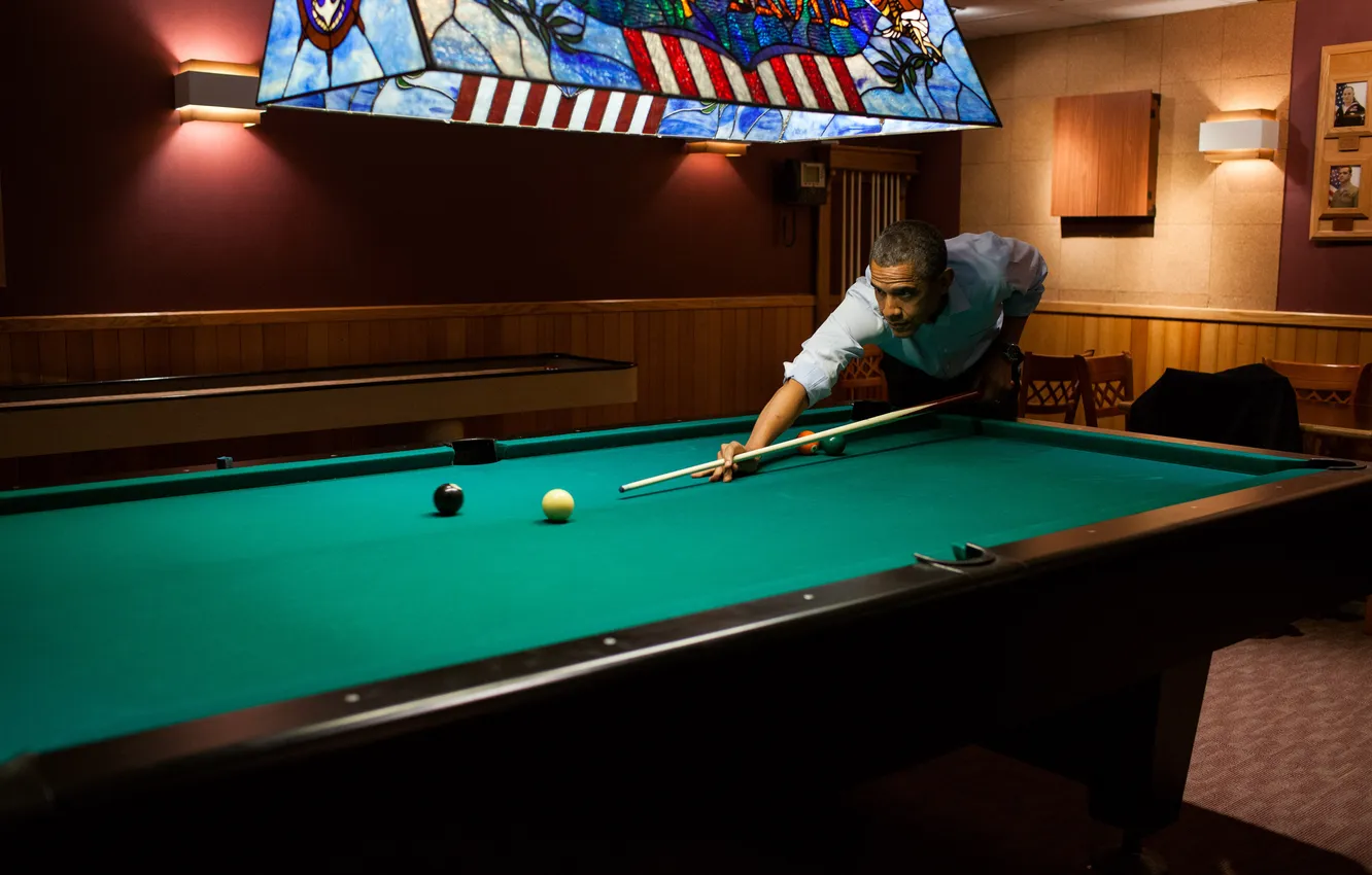 Photo wallpaper sport, Billiards, game, pool, plays, Barack Obama, Barack Obama, room