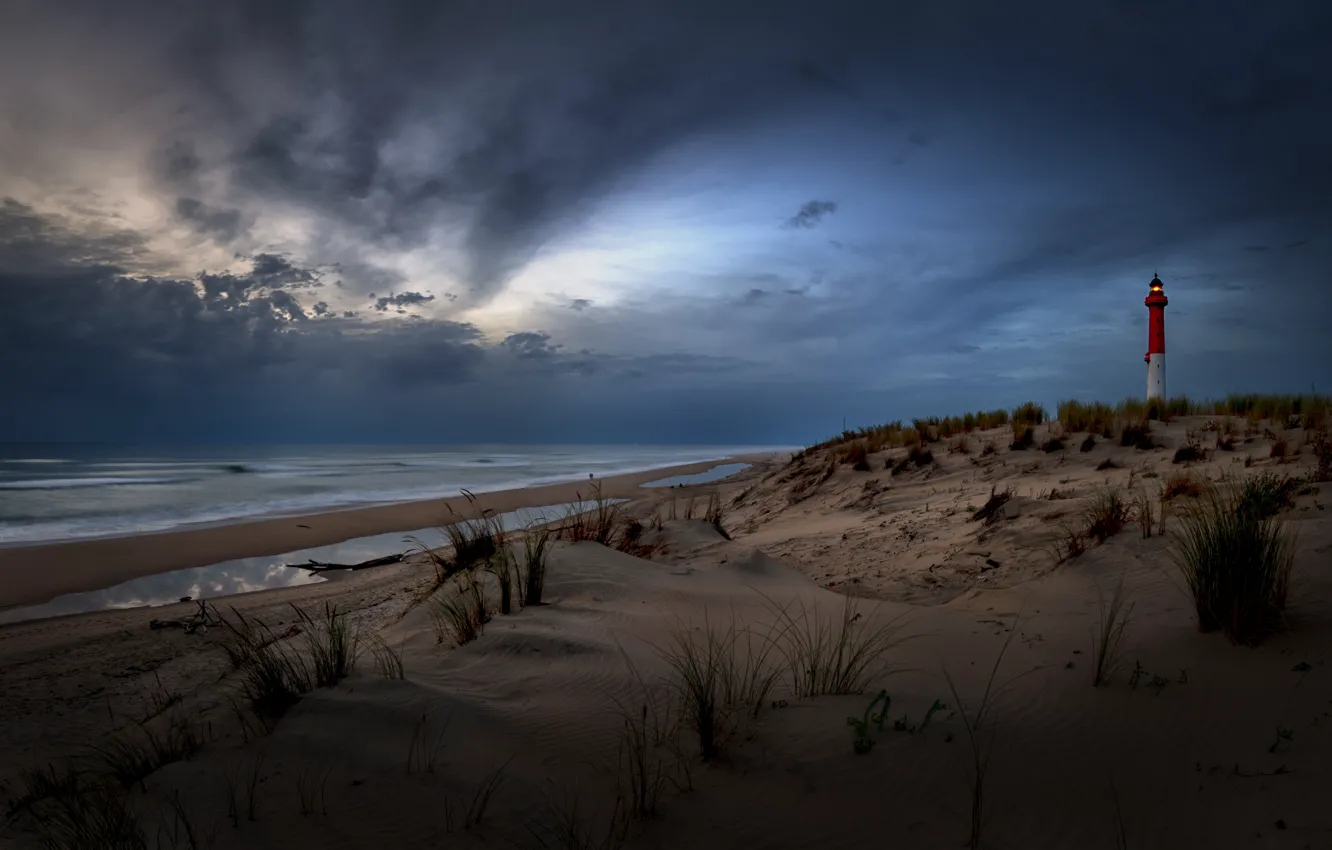 Photo wallpaper sea, clouds, shore, lighthouse