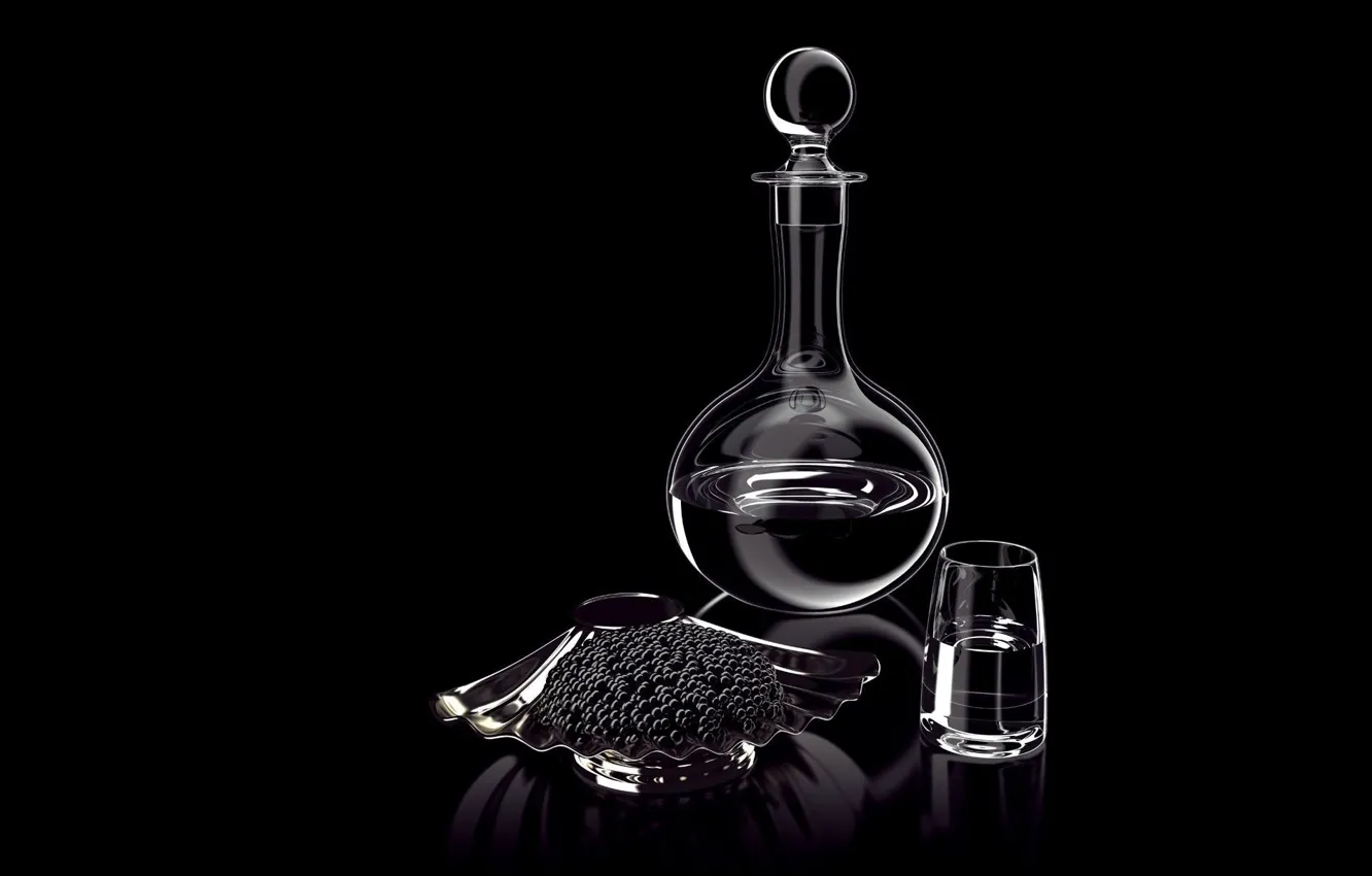Photo wallpaper glass, still life, caviar, decanter