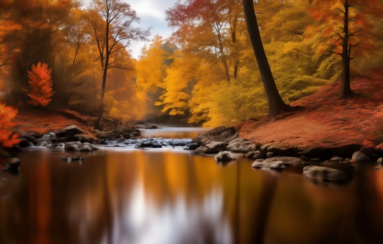 Photo wallpaper autumn, forest, leaves, trees, landscape, nature, Park, river