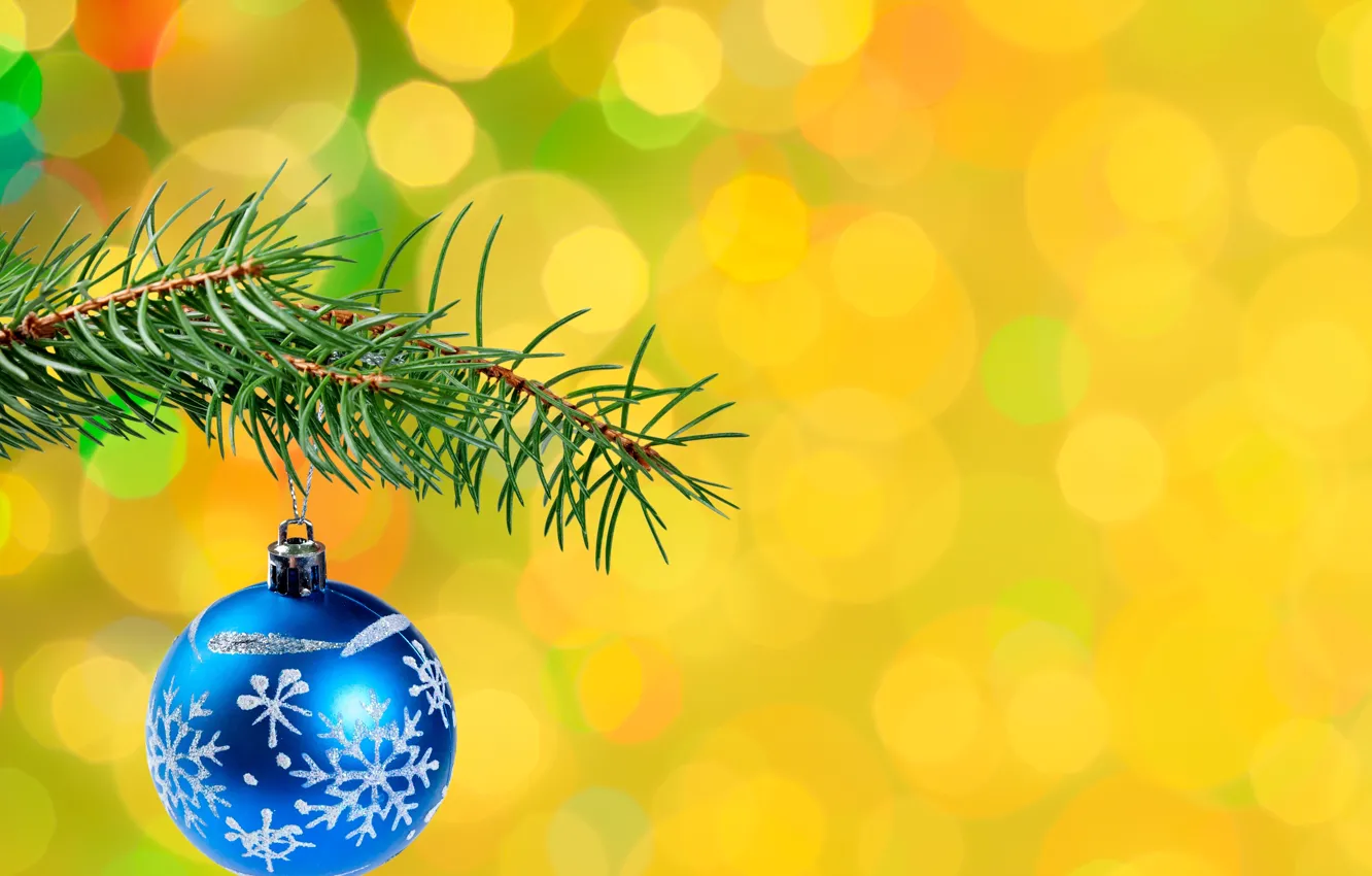 Photo wallpaper balls, branches, pattern, tree, bokeh, Christmas decoration