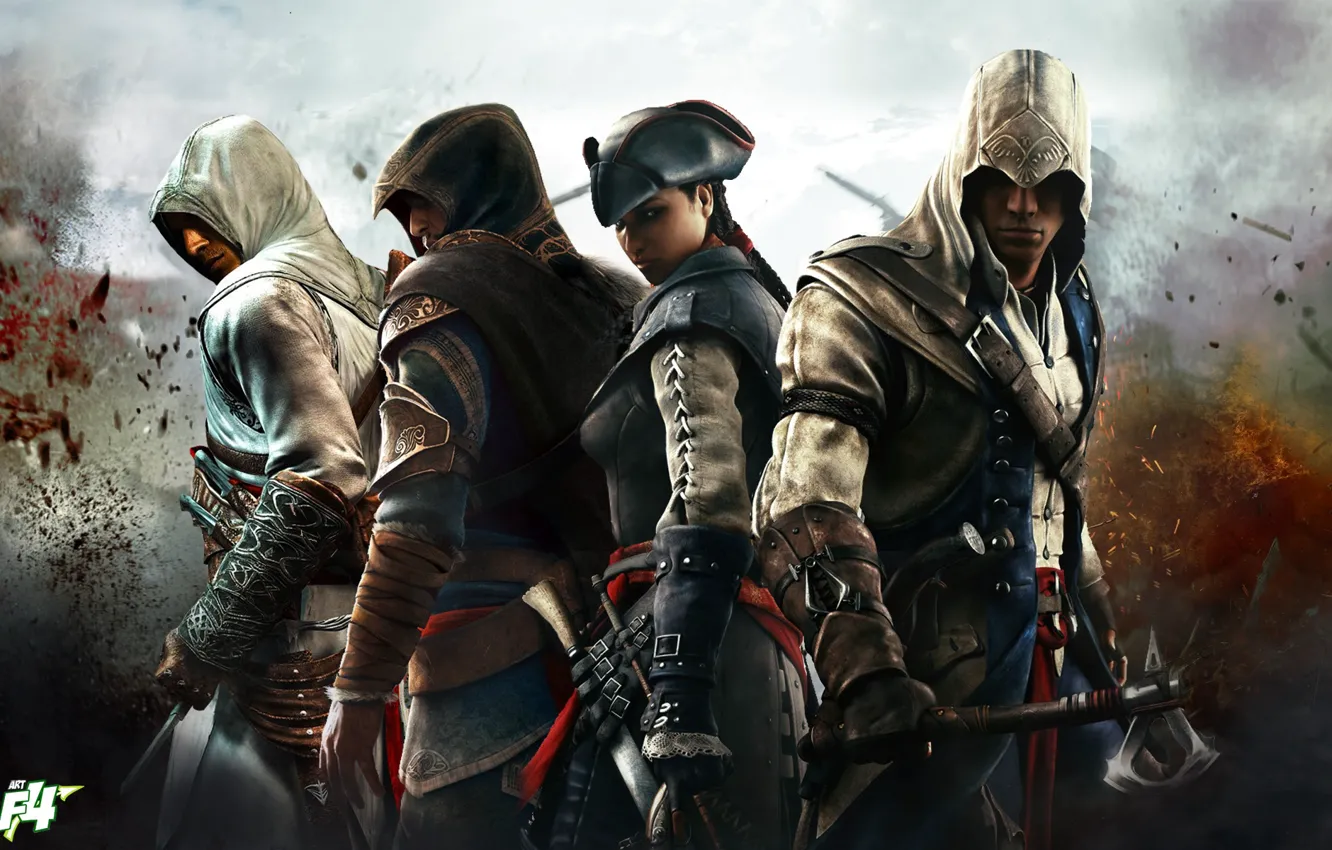 Photo wallpaper Altair, Ezio, Assassin's Creed III, Connor, Evelyn