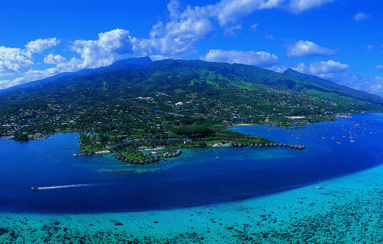 Photo wallpaper view, island, Tahiti, travel, aerial of Tahiti