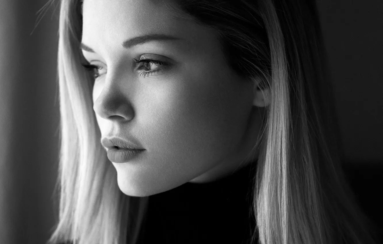 Photo wallpaper look, girl, portrait, black and white photo