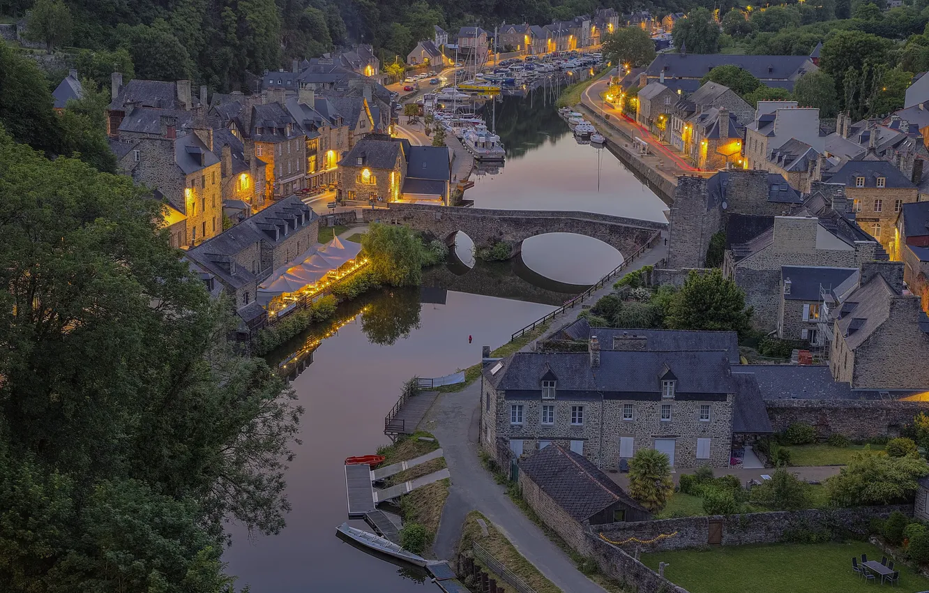 Photo wallpaper bridge, lights, France, home, Dinan