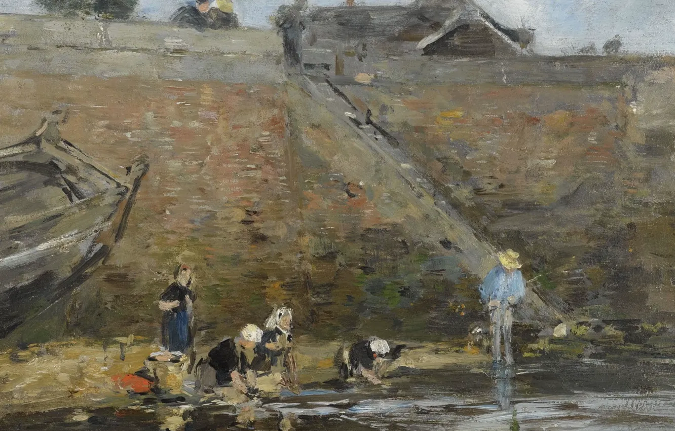 Photo wallpaper landscape, people, picture, Eugene Boudin, Eugene Boudin, Laundresses on the Banks of the River