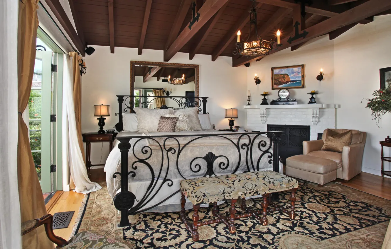 Photo wallpaper bed, interior, candles, chair, bedroom