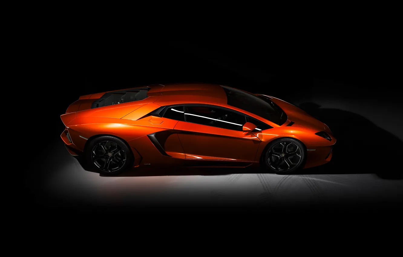 Photo wallpaper Lamborghini, Dark, Orange, Aventador, LP-700, Side View