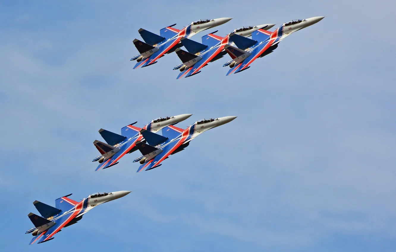 Photo wallpaper aerobatic team, multi-role fighter, Su-30CM, Su-30SM, "Russian Knights"