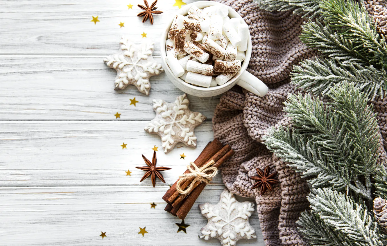 Photo wallpaper snow, decoration, Christmas, mug, New year, new year, Christmas, vintage