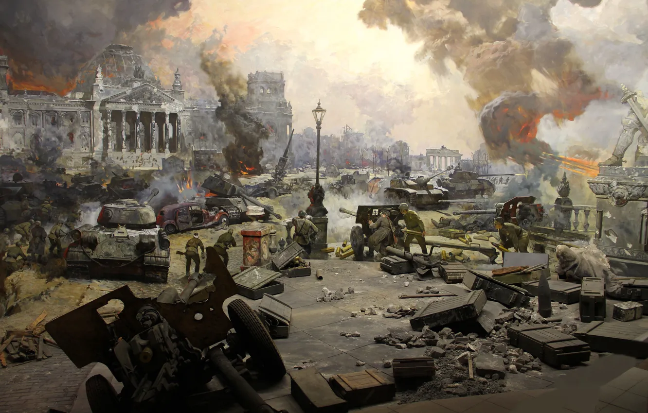 Photo wallpaper war, picture, battle, soldiers, tank, Moscow, gun, the Germans