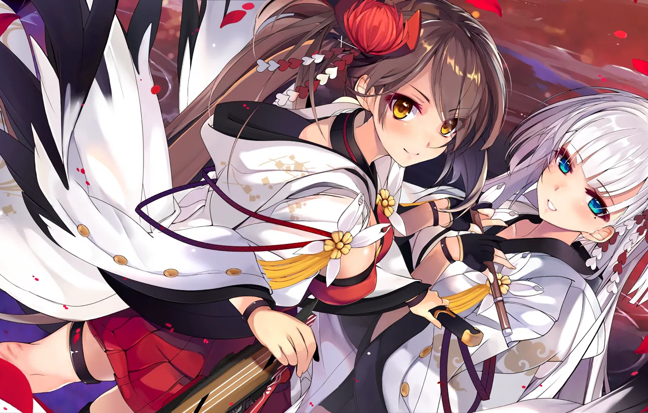 Photo wallpaper sexy, cleavage, long hair, dress, girls, brown hair, boobs, anime