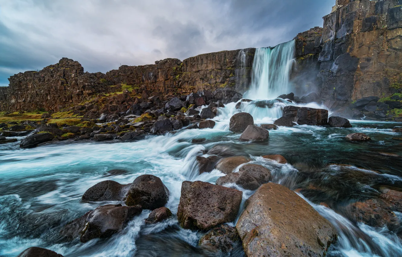 Photo wallpaper river, rocks, waterfall, stream