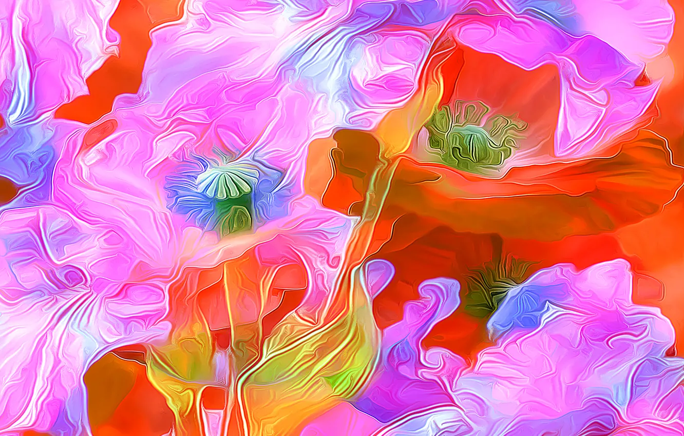 Photo wallpaper line, flowers, rendering, Mac, petals