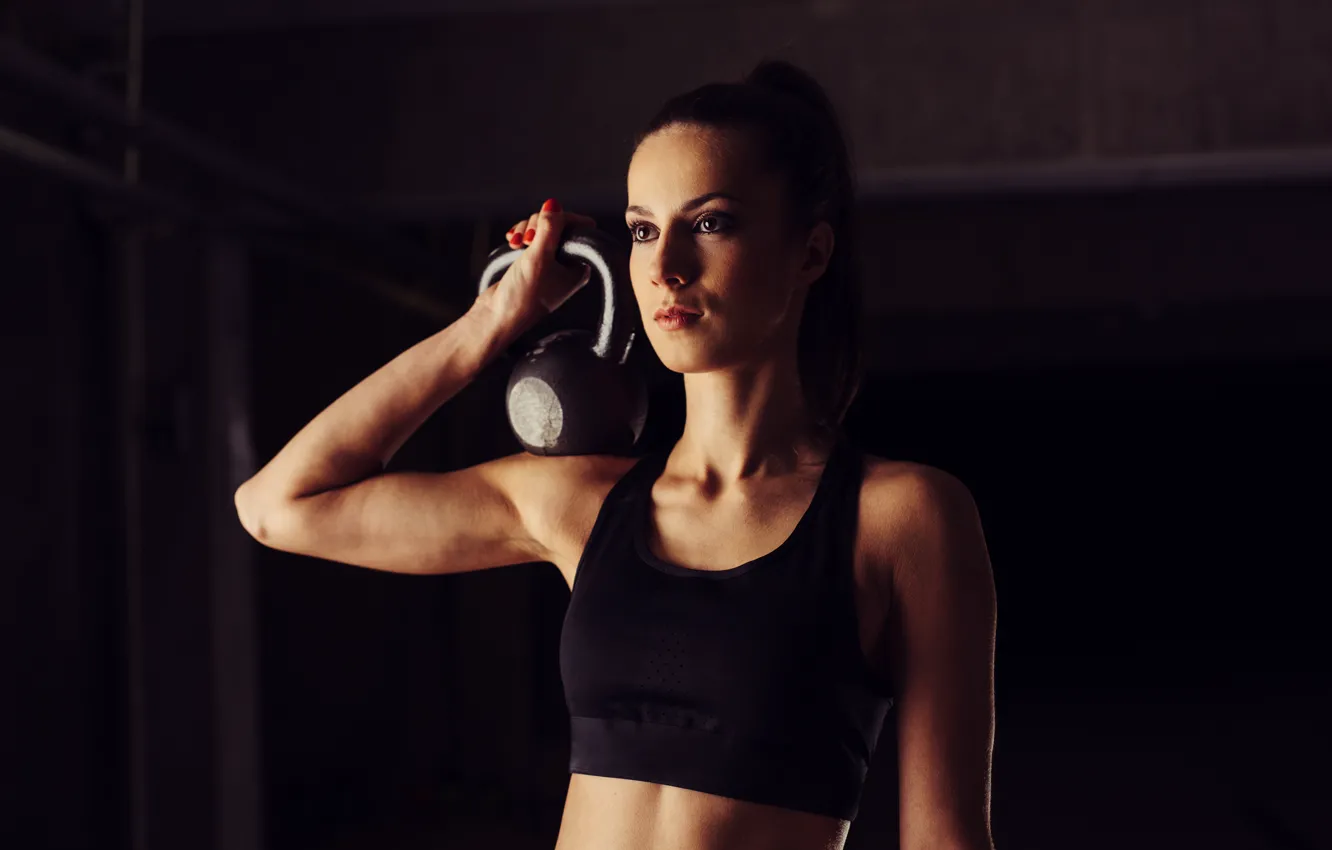 Photo wallpaper brunette, pose, fitness