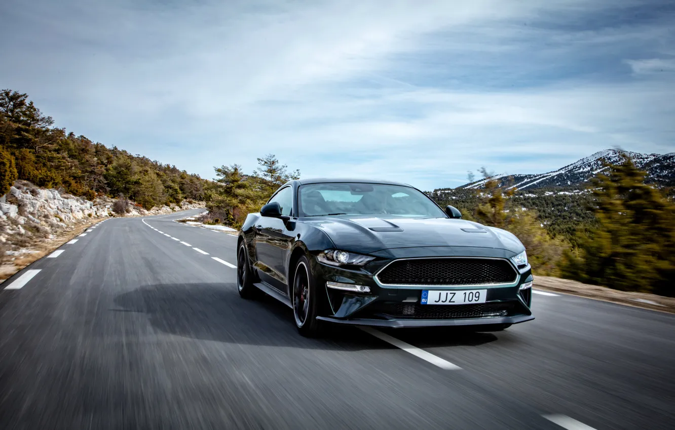 Photo wallpaper the sky, Mustang, Ford, plants, 2018, Bullitt, fastback