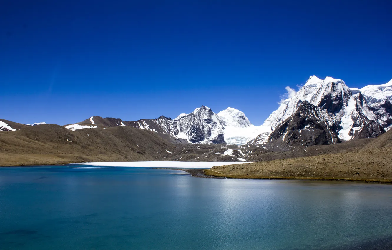 Photo wallpaper ice, snow, landscape, mountains, lake, glacier, The Himalayas, Gurudongmar