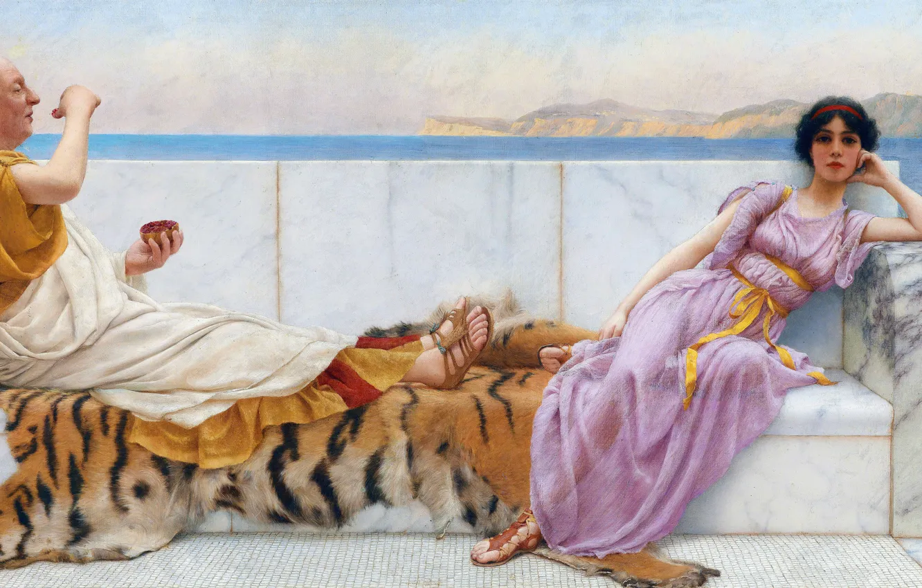 Photo wallpaper Girl, Picture, Two, The old man, John William Godward, John William Godward, Eighty and eighteen, …