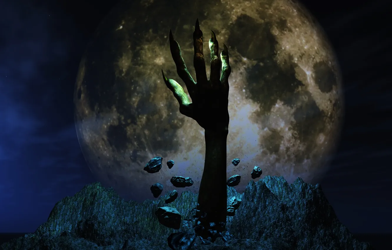 Photo wallpaper the moon, hands, Halloween, Halloween, horror, undead, creepy, Supernatural Beings