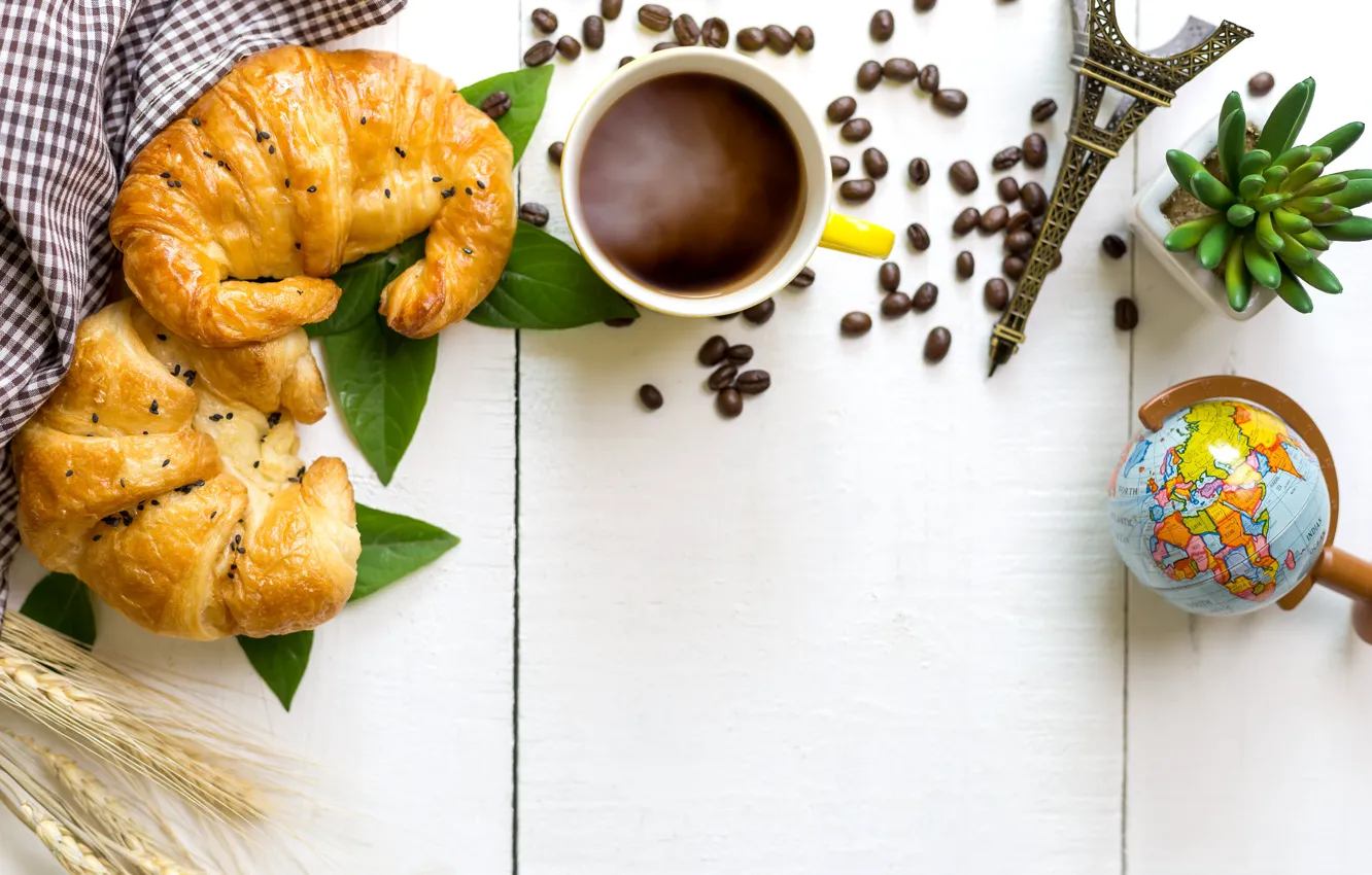 Photo wallpaper Paris, coffee, coffee beans, croissant
