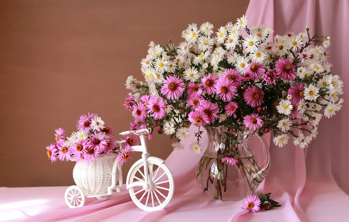 Photo wallpaper bouquet, still life, asters