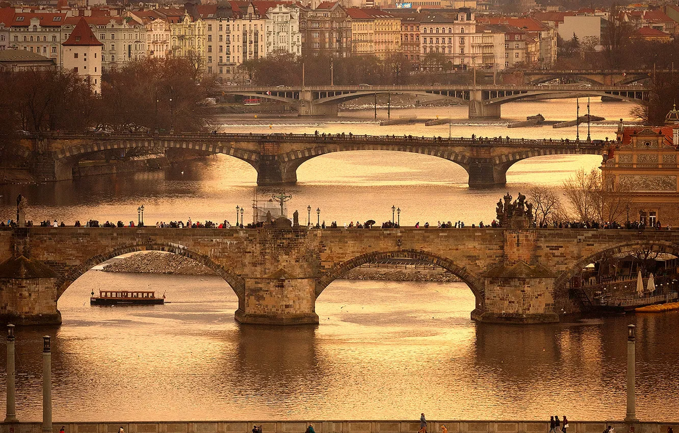 Photo wallpaper bridge, river, Prague, Czech Republic, Vltava