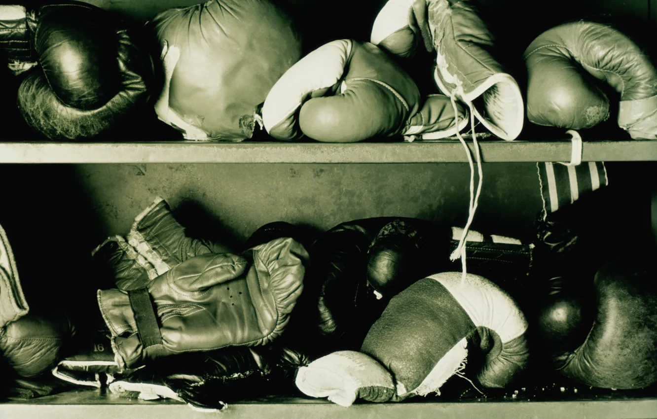 Photo wallpaper boxing, gloves, shelves